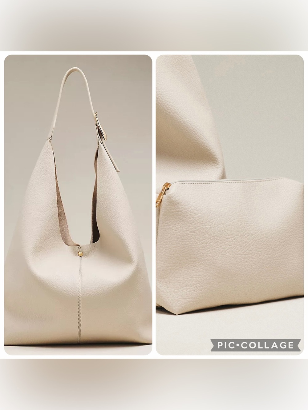 new Anthropologie the love knot slouchy buckle bag + mini pouch light gray stone